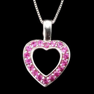 Vintage Heng Ngai Sterling Silver Open Heart Ruby Pendant Necklace 925